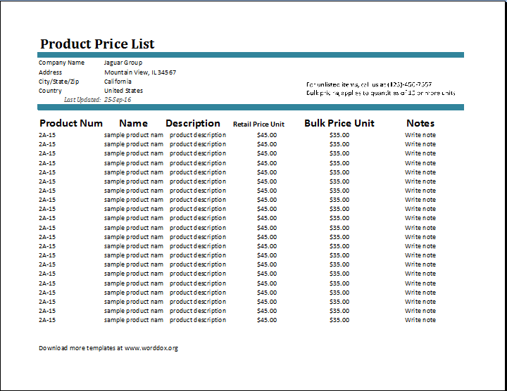 MS Excel Price List Template Word Excel Templates