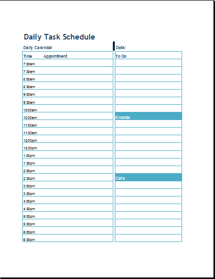 Daily Task Schedule Format Template Word Excel Templates