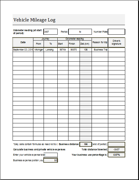 Vehicle Mileage Log Book Template For EXCEL Word Excel Templates