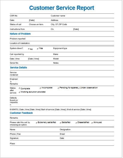 Customer Service Report Template For MS Word Word Excel Templates