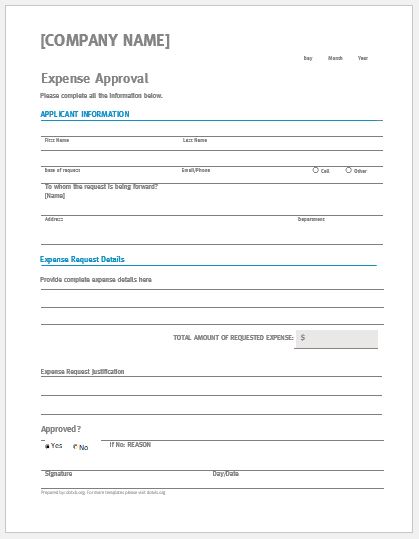 Business Expense Approval Form Template doc Word Excel Templates