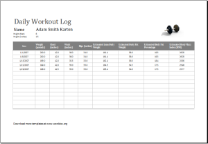 Daily Workout Log MS Excel Editable Printable Template | Word & Excel ...