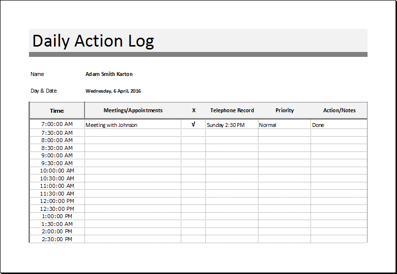 Daily Work Log Template Microsoft Excel For Your Needs