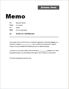 Memo about Death of a Staff Member | Excel Templates