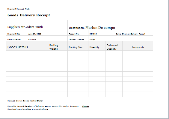 Proof Of Goods delivery Template Word Excel Templates Get Delivery 