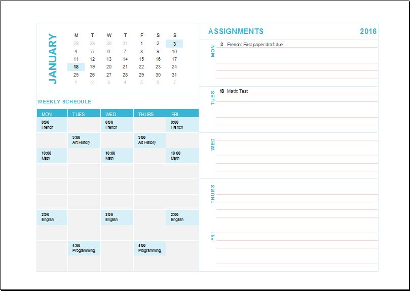 assignment calendar online