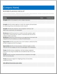 business planning short form