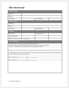 Used Bike Sale Receipt Template | Download Sample Receipts